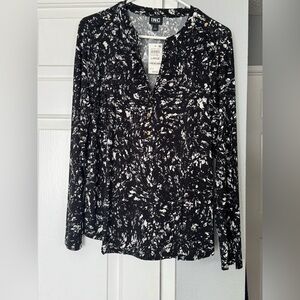 INC International Concepts Black and White Blouse Top
